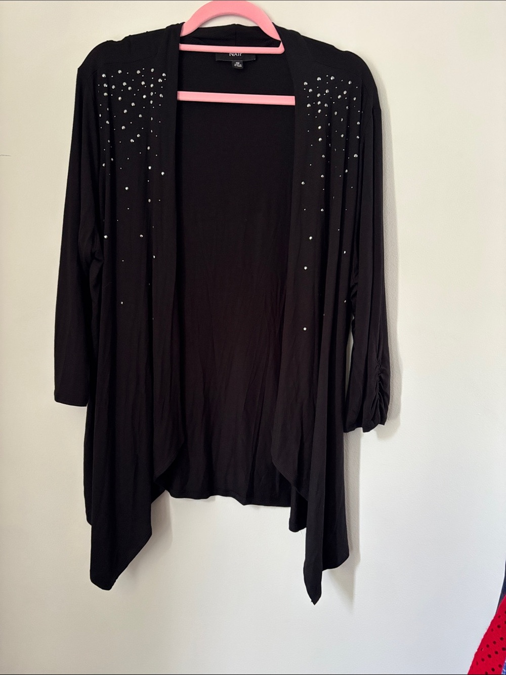 NAÏF Open-Front Embellished Cardigan - Black, sz 3X
